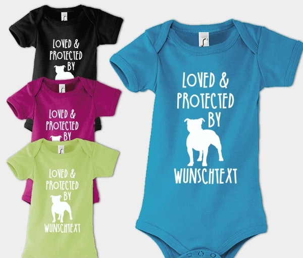 Baby Strampler mit Hundemotiv und Wunschtext