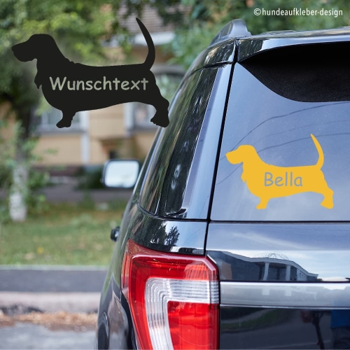 Basset Hound Umriss Autoaufkleber mit Hundename