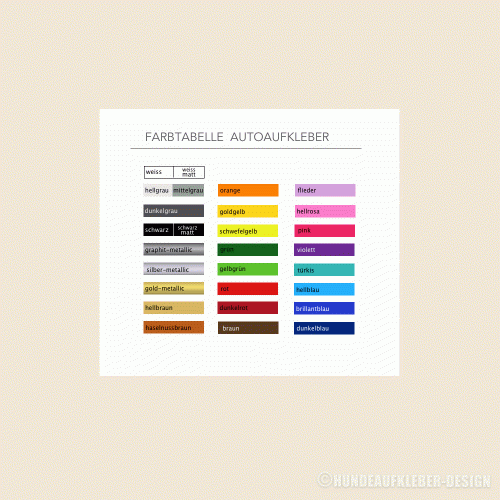 Preview: Hundeaufkleber Farbtabelle KFZ