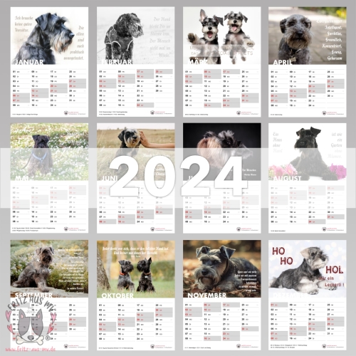 Zwergschnauzer Kalender 2024 Monatsübersicht