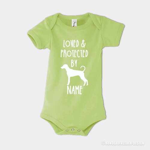 Baby Body Hund und Wunschtext Dobermann gruen