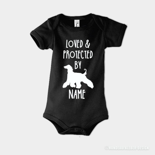 Afghane Baby Strampler mit Hund & Name schwarz