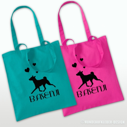 Basenji Einkaufstasche türkis und pink