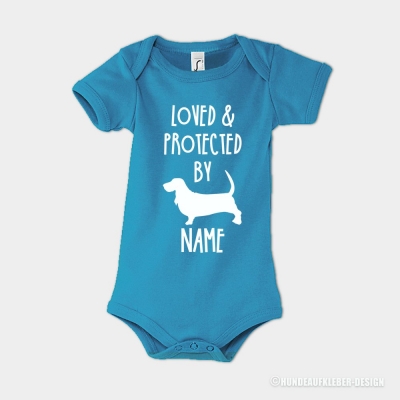 Basset Hound Baby Strampler Hund & Name blau