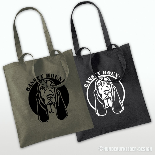Basset Hound Einkaufstasche oliv / schwarz