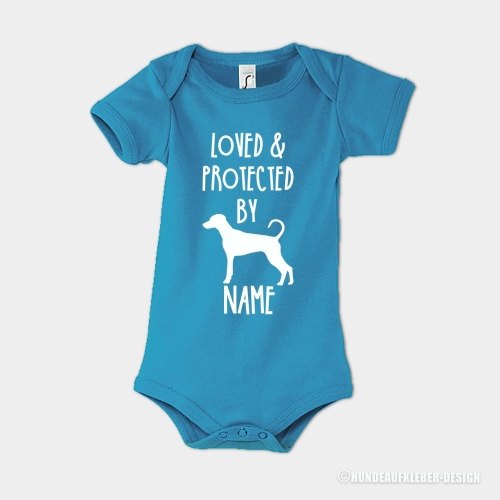 Baby Body Hund und Wunschtext Dobermann blau