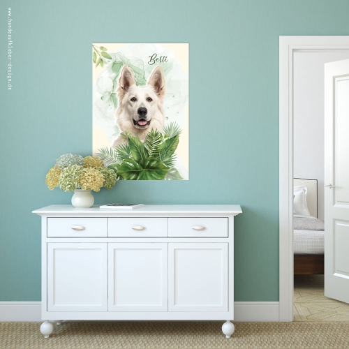 Poster vom eigenen Hund im Wasserfarben Look - Weißer Schäferhund