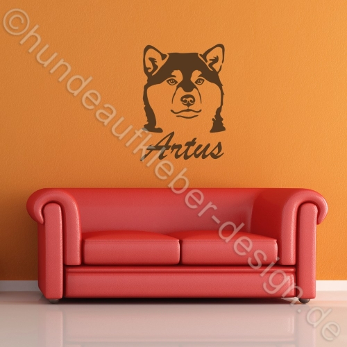 Shiba Inu Wandtattoo mit Wunschtext