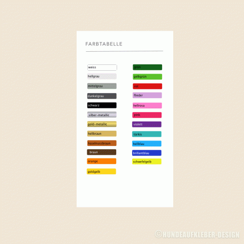 Aufkleber Farbtabelle