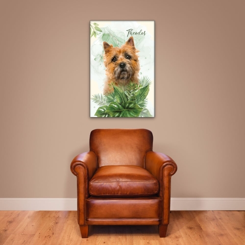 Leinwandbild Hundeportrait  Wasserfarben und Blätter - Cairn Terrier