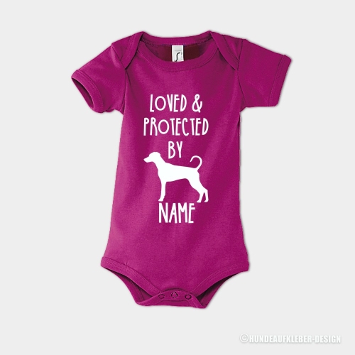 Baby Body Hund und Wunschtext Dobermann pink