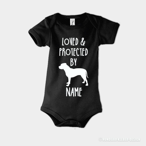 American Pit Bull Baby Body Hund & Name schwarz