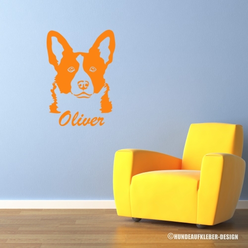 Welsh Corgi Hunde Wandtattoo Aufkleber mit Wunschtext