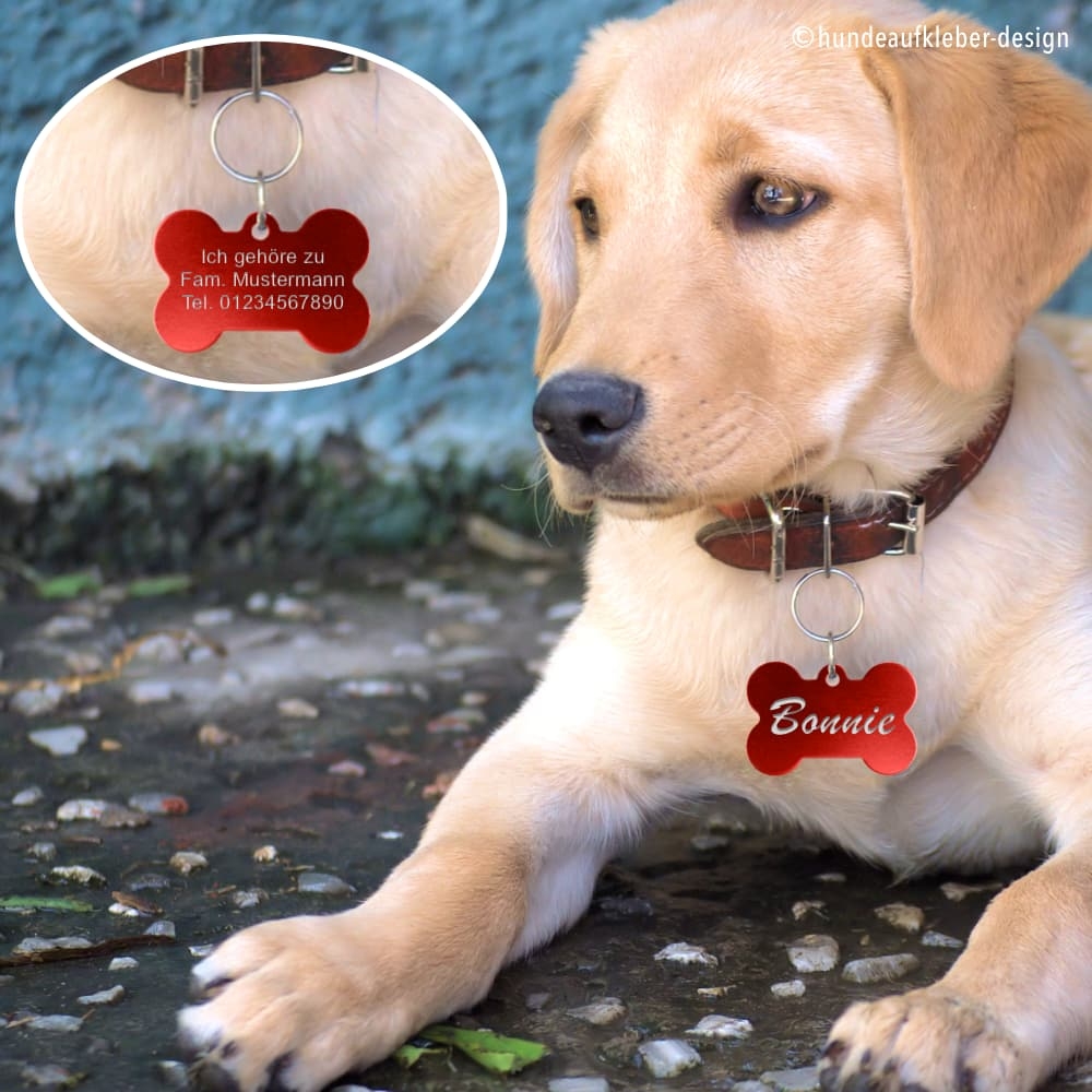 Hundehalsbandanhänger Knochen mit beidseitiger Gravur