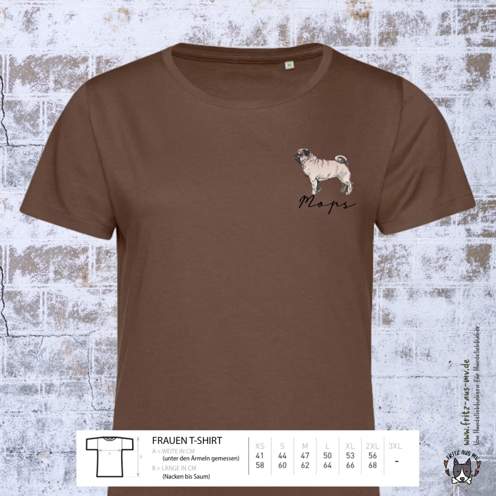 Mops Damen T-Shirt Farbe mocha
