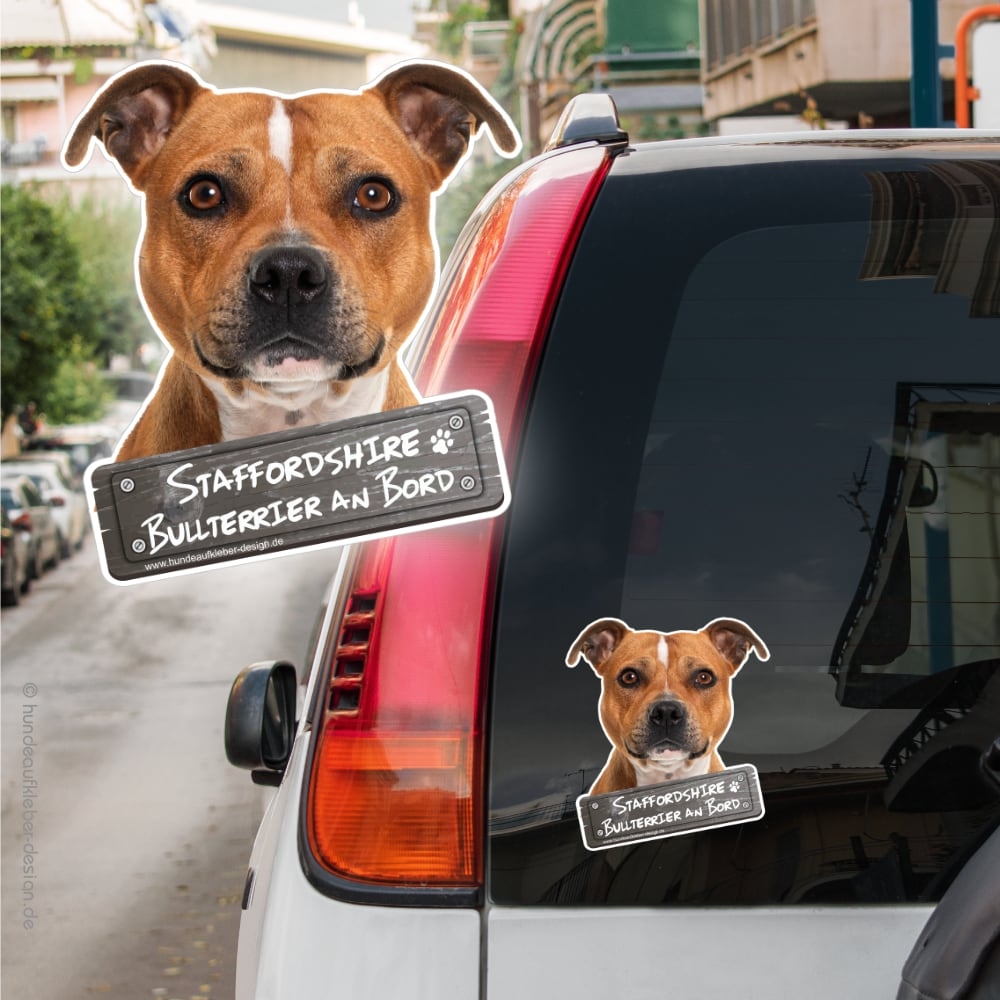 Hundeaufkleber Shop  Staffordshire Bullterrier an Bord Autoaufkleber