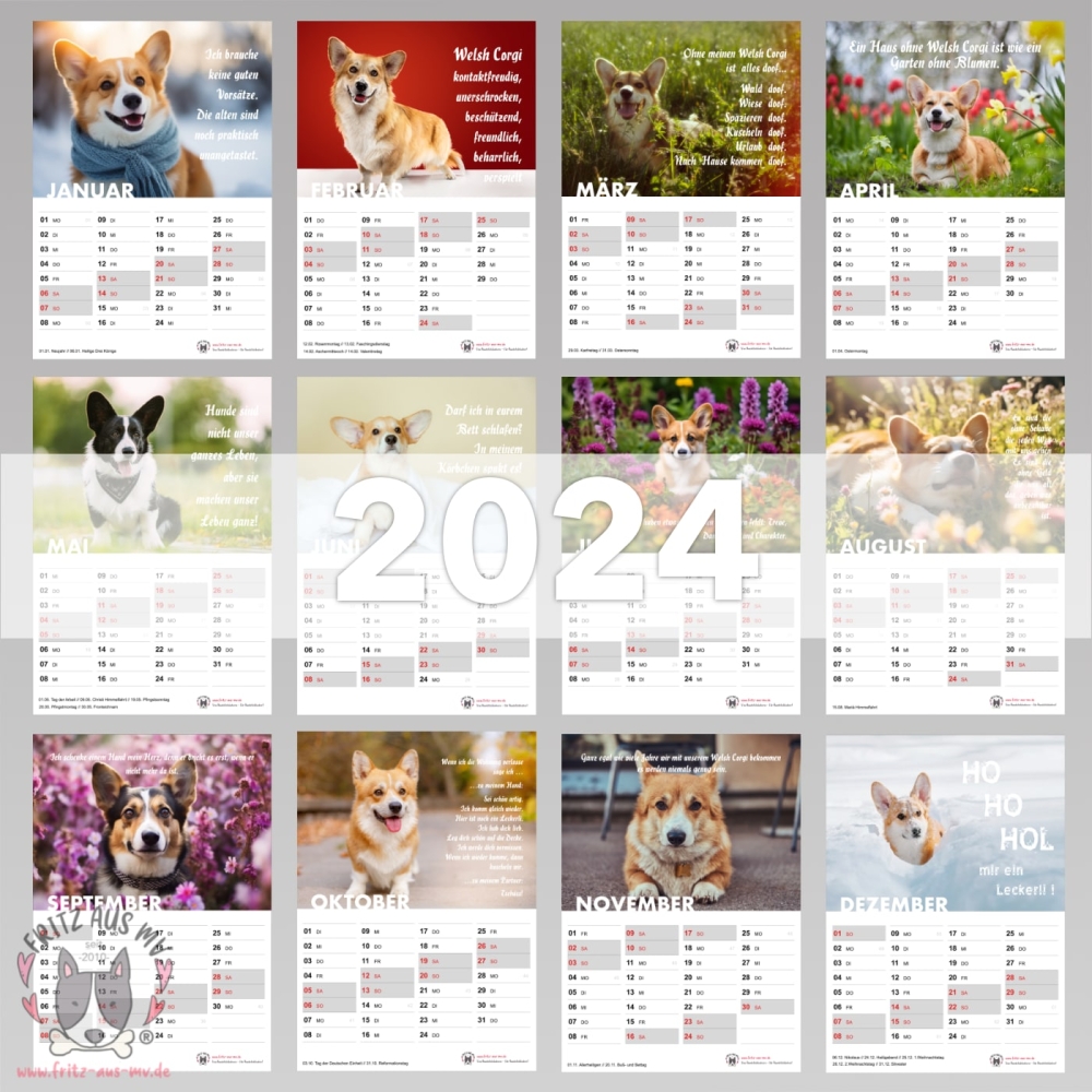 Welsh Corgi Kalender 2024 Monatsübersicht