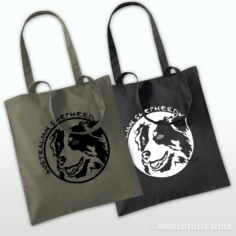 Australian Shepherd Einkaufstasche oliv und schwarz