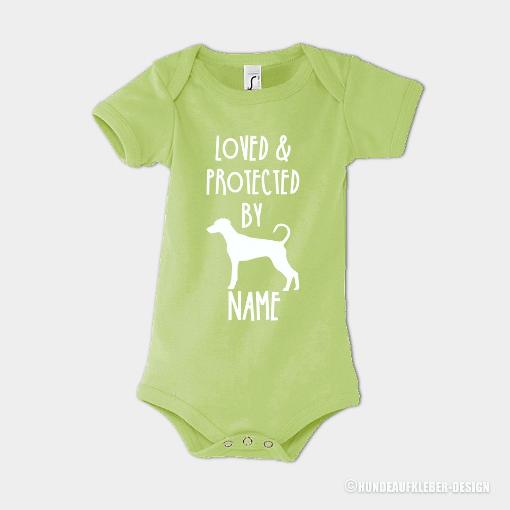 Baby Body Hund und Wunschtext Dobermann gruen