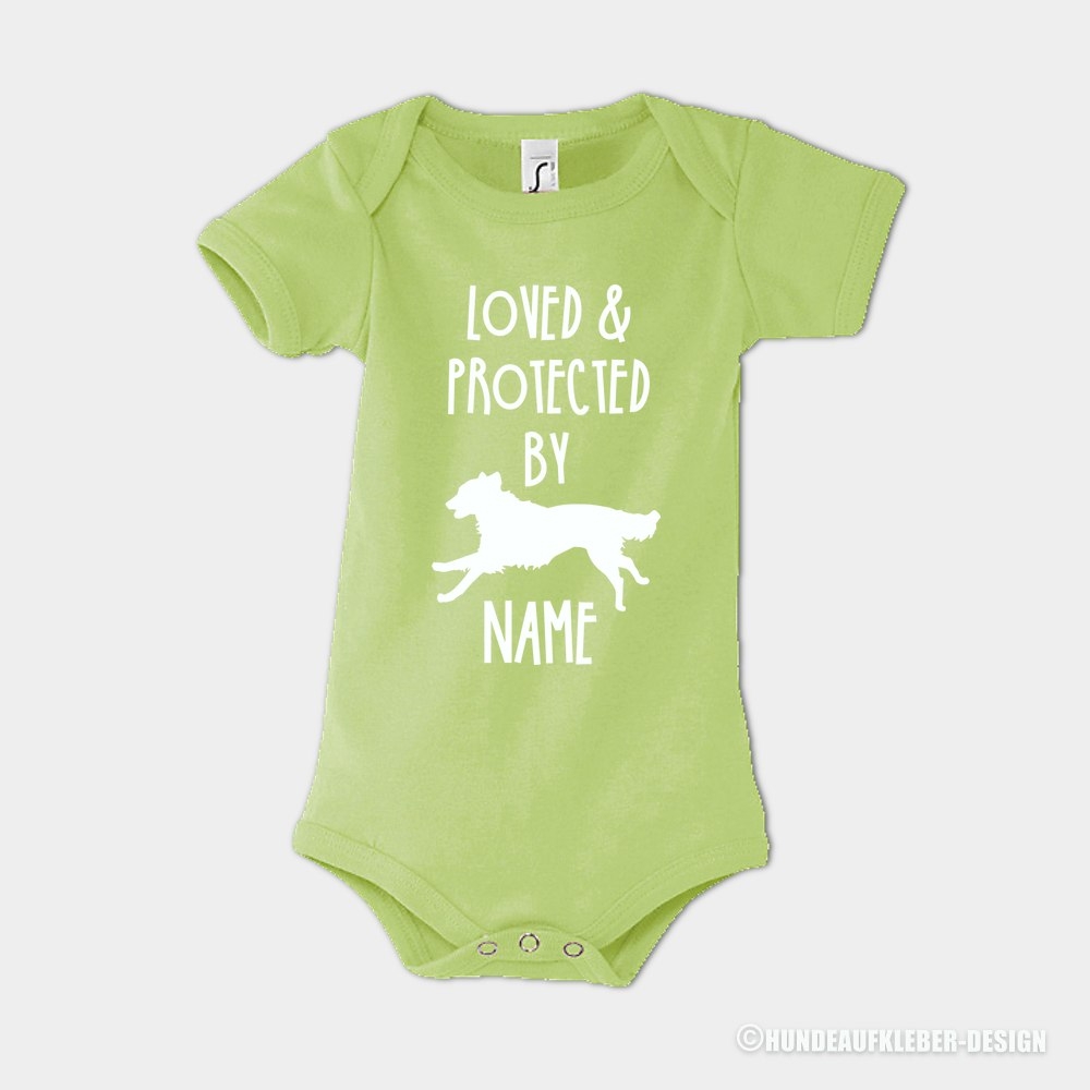 Baby Body Strampler gruen Flat Coated Retriever
