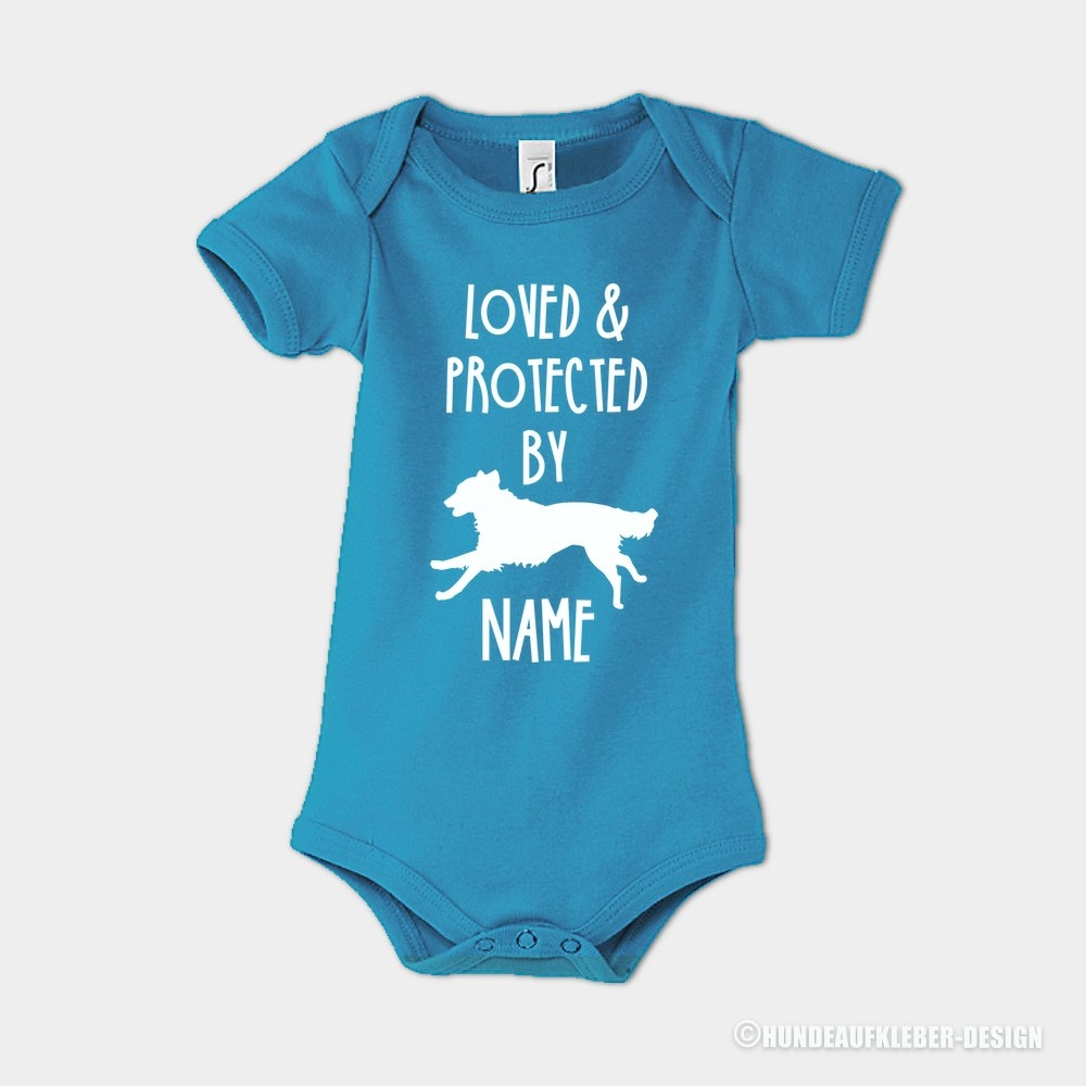 Baby Body Strampler blau Flat Coated Retriever