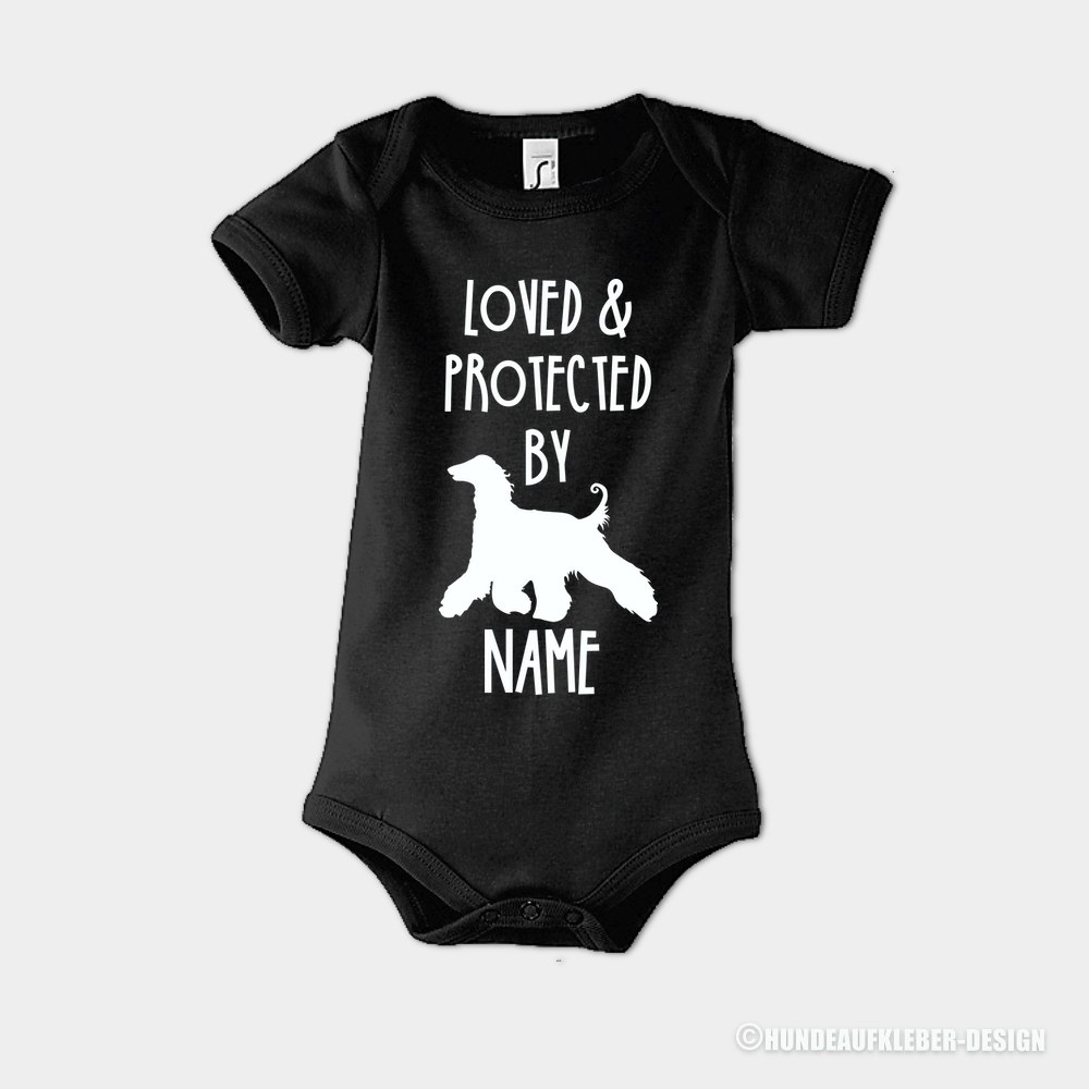 Afghane Baby Strampler mit Hund & Name schwarz