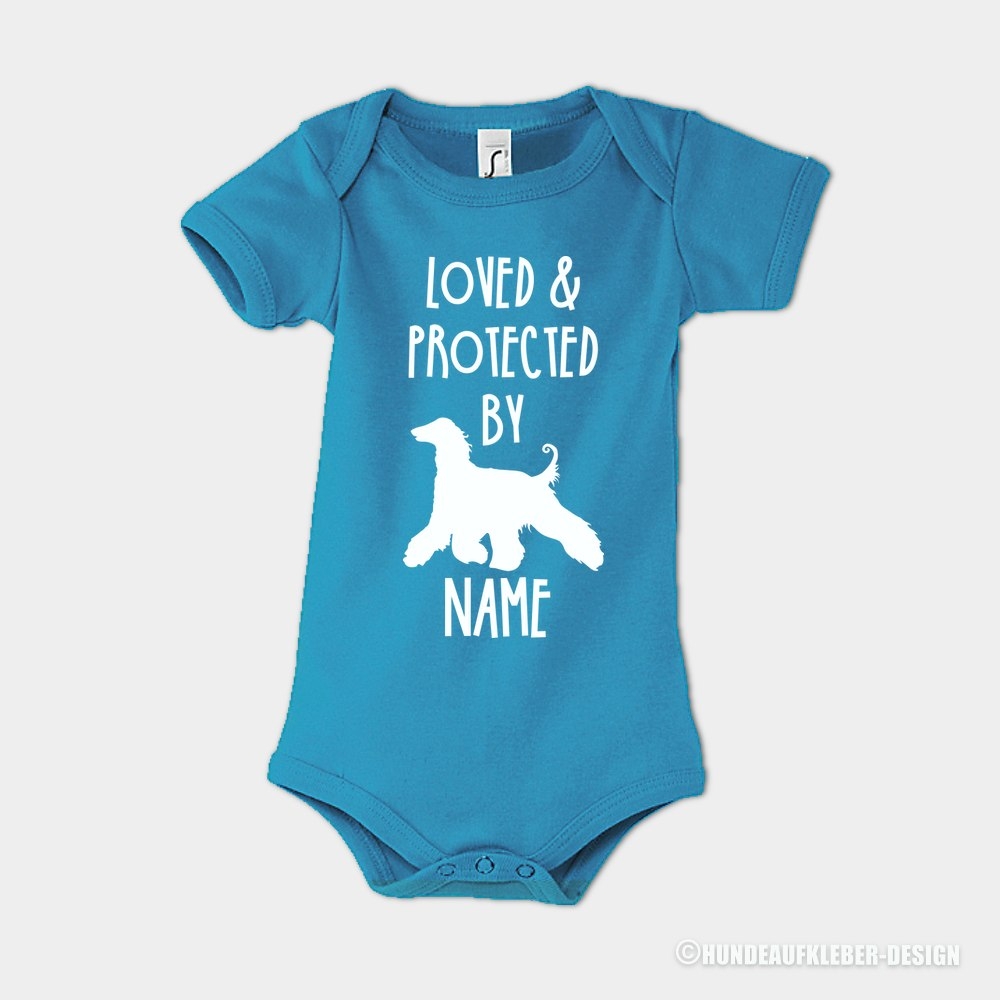 Afghane Baby Strampler mit Hund & Name blau