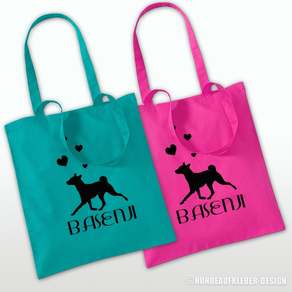 Basenji Einkaufstasche türkis und pink