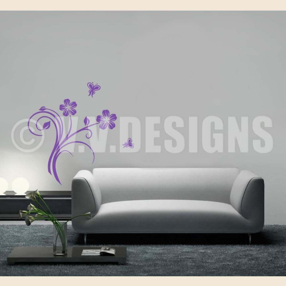 Blumen und Schmetterlinge Wandtattoo