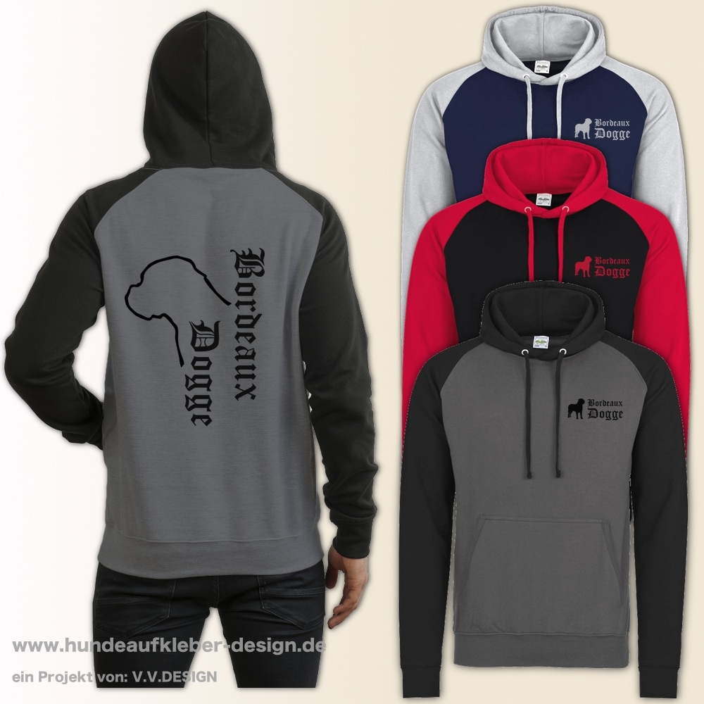 Bordeaux Dogge kapuzen Pulli schwarz / grau