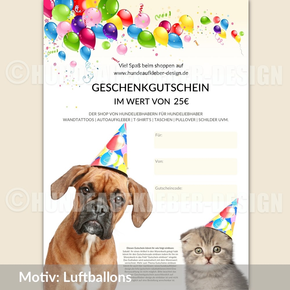 Hundeshop Gutschein Luftballons 25Euro
