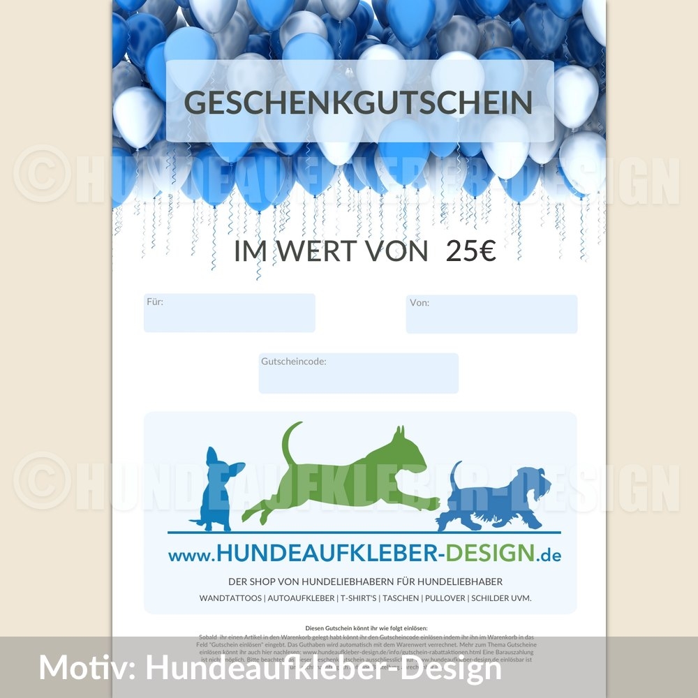 Hundeshop Gutschein Hundeaufklebe 25 Euro