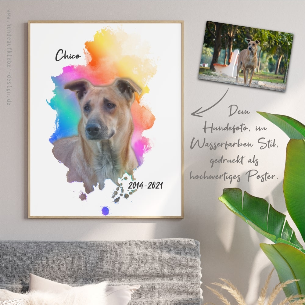 Personalisiertes Hundeportrait von deinem Foto und Wunschtext