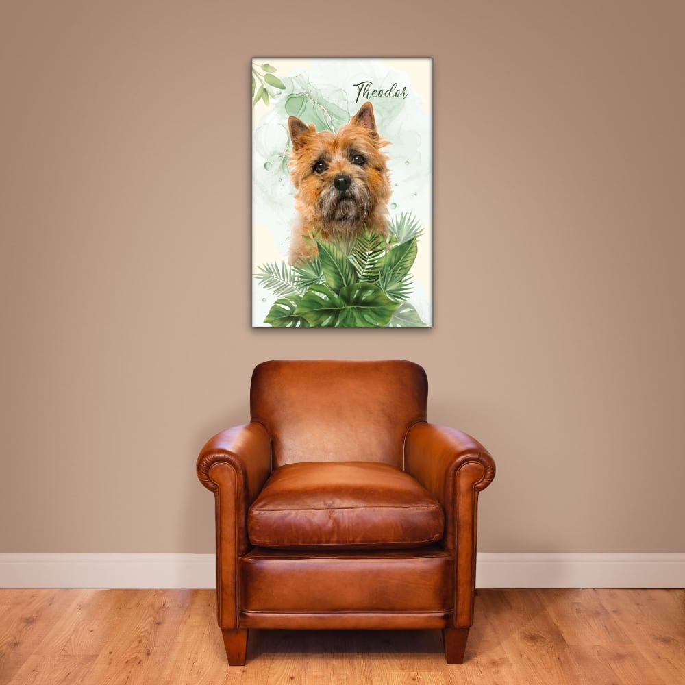 Leinwandbild Hundeportrait  Wasserfarben und Blätter - Cairn Terrier