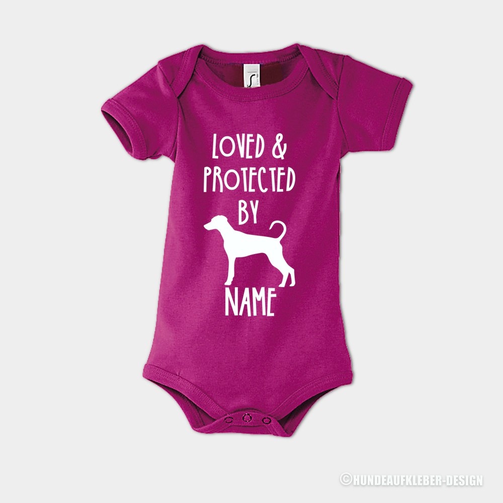 Baby Body Hund und Wunschtext Dobermann pink