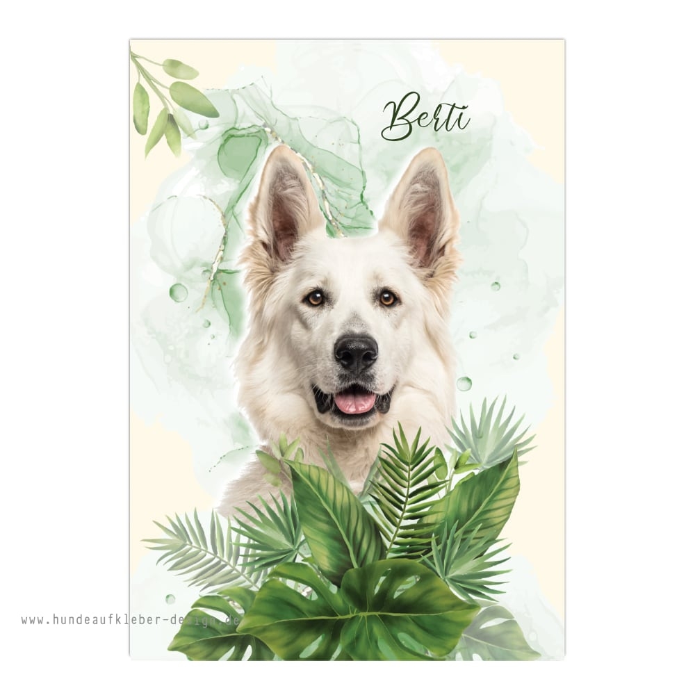 Portrait vom eigenen Hund im Wasserfarben Design - Weißer Schäferhund