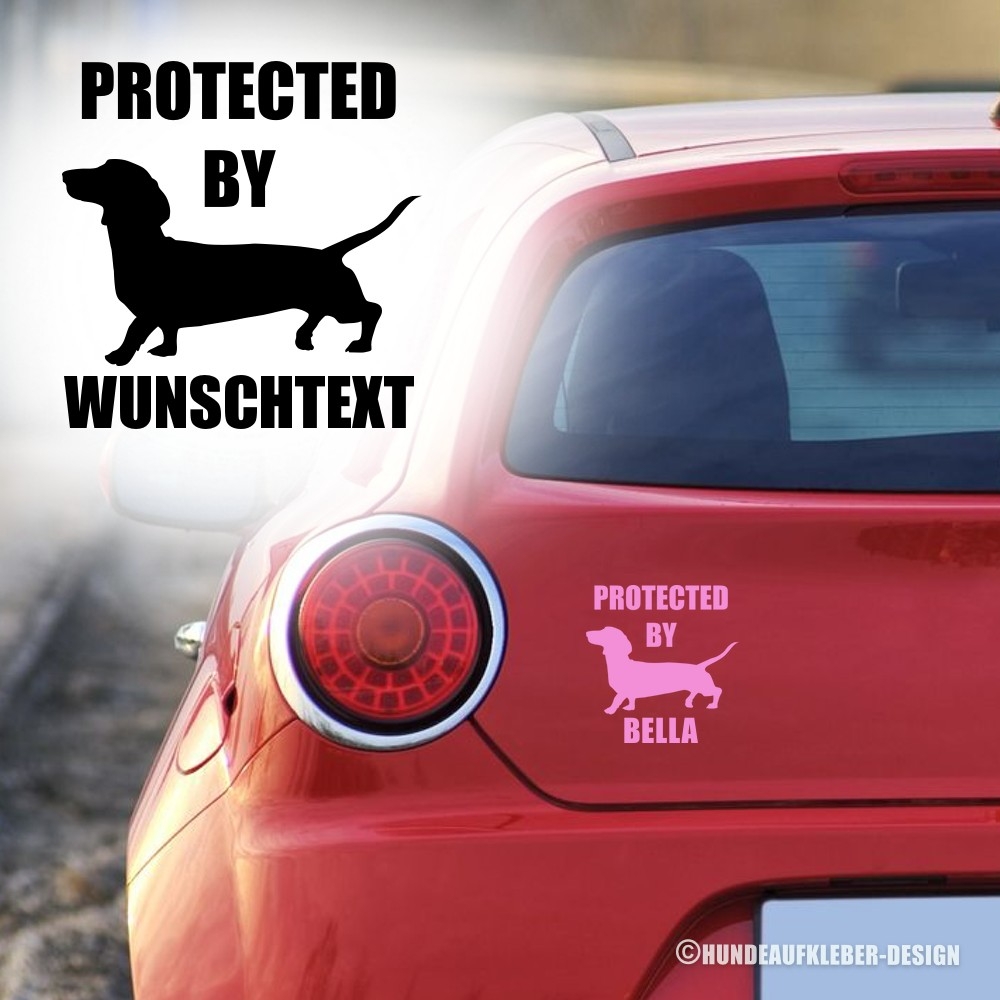 Protected by Dackel Autoaufkleber mit Hundename