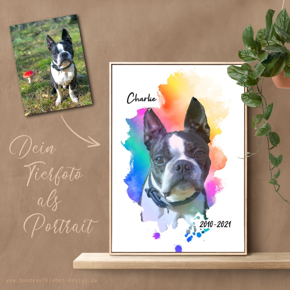 Personalisiertes Portrait von deinem Hundefoto und Wunschtext