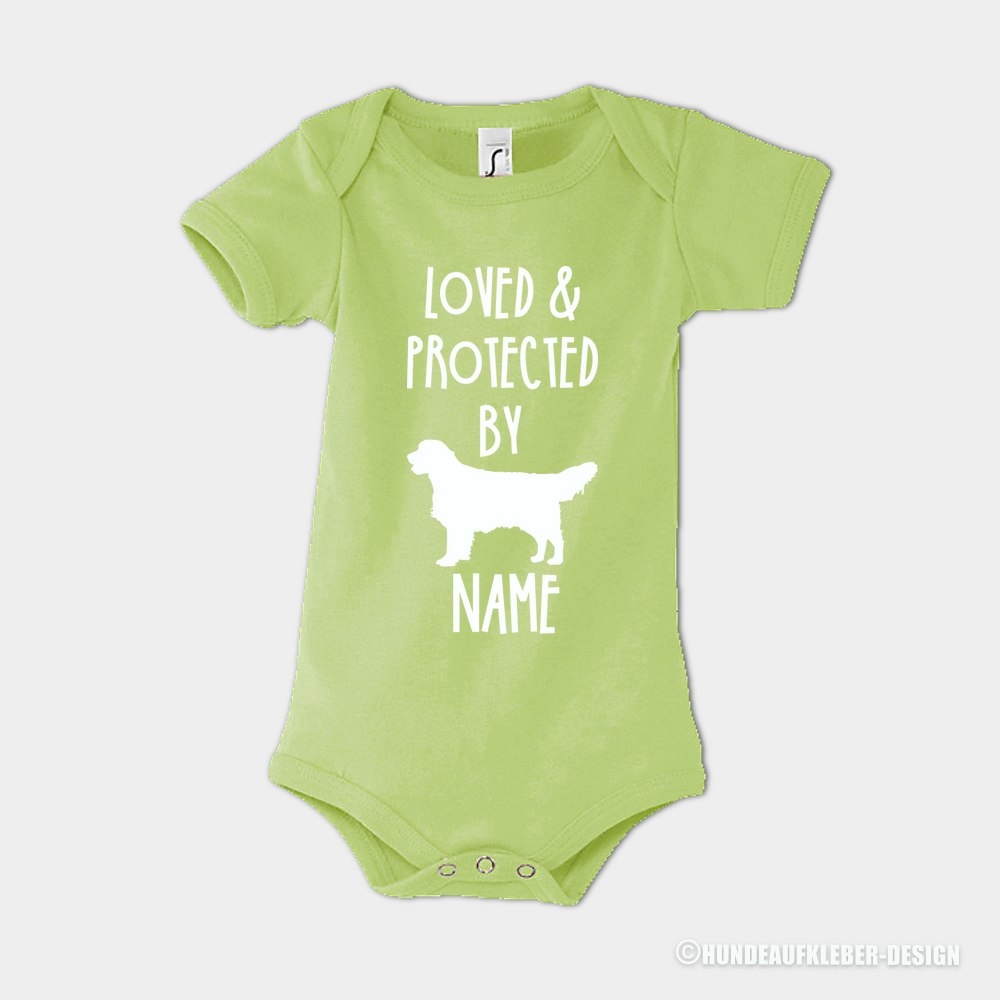 Baby Body Strampler Hund Golden Retriever grün