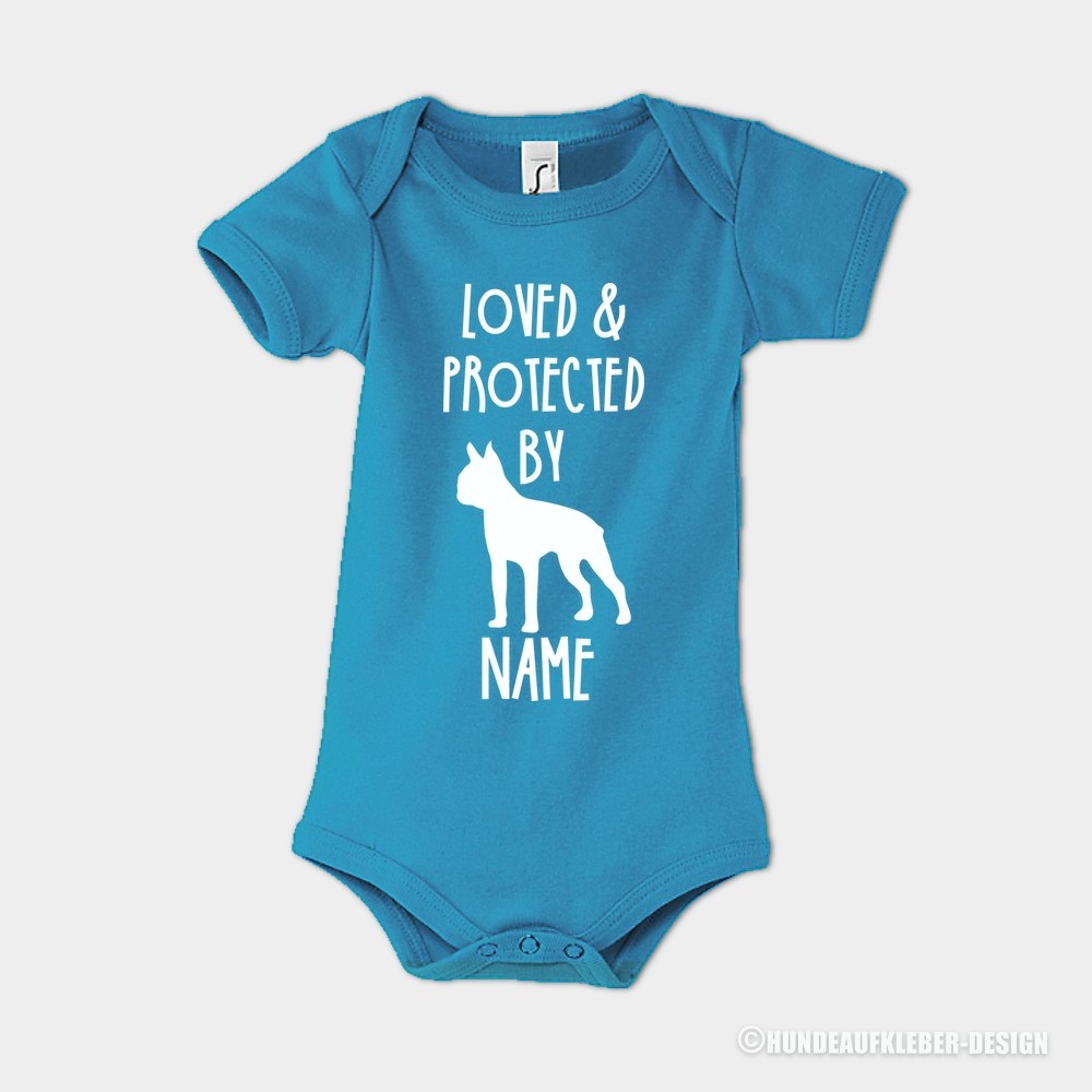 Baby Strampler Body Boston Terrier blau