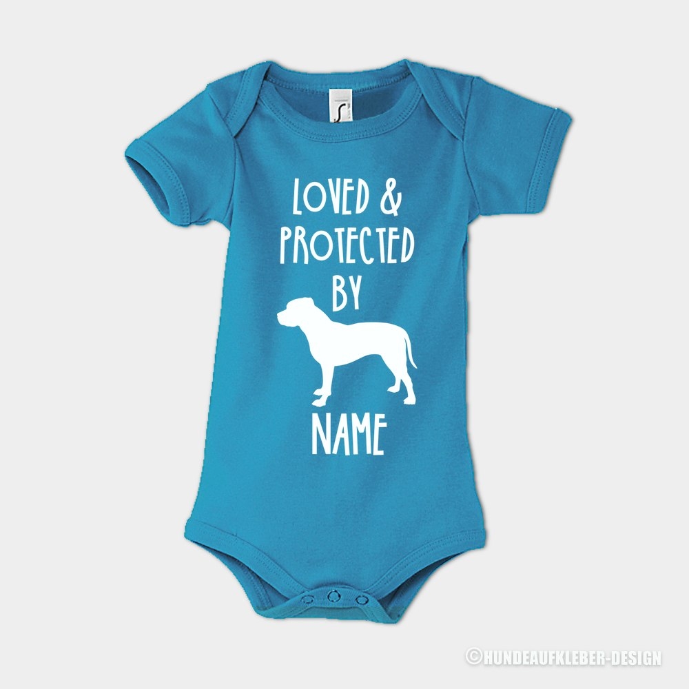 American Pit Bull Baby Body Hund & Name blau
