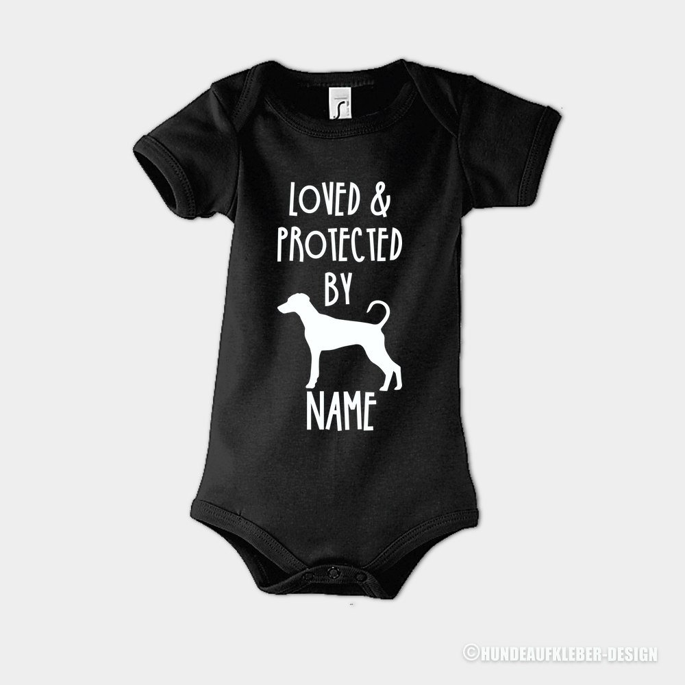 Baby Body Hund und Wunschtext Dobermann schwarz