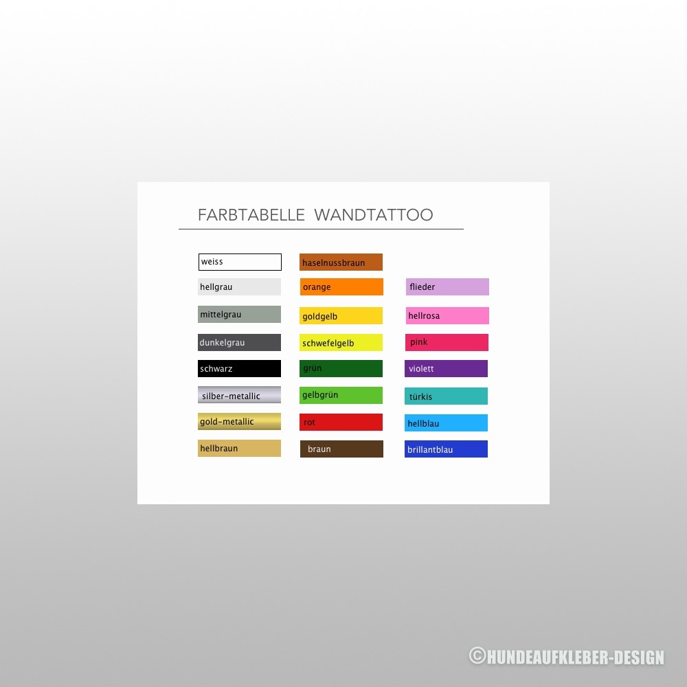 Wandtattoo Farbtabelle